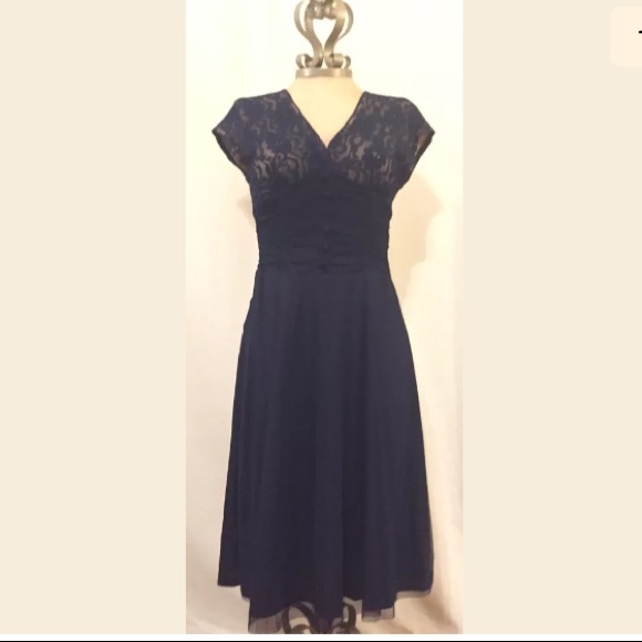 NWT Coldwater Creek (6P) Dark Blue Lacy Dress $109 - Picture 1 of 4